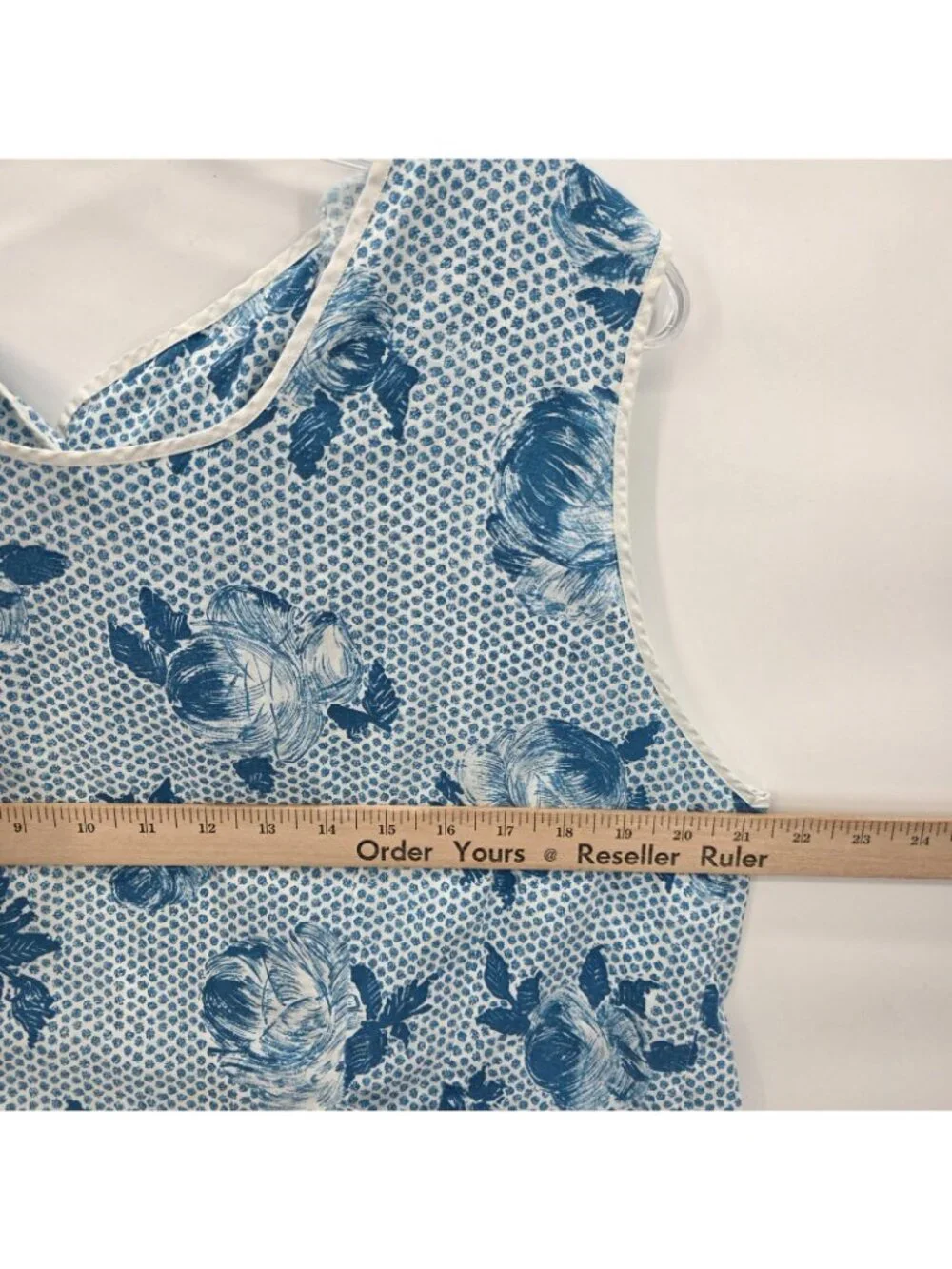 Handmade Smock Kitchen Apron Womens XL Blue Floral Pockets Vintage Cottage
